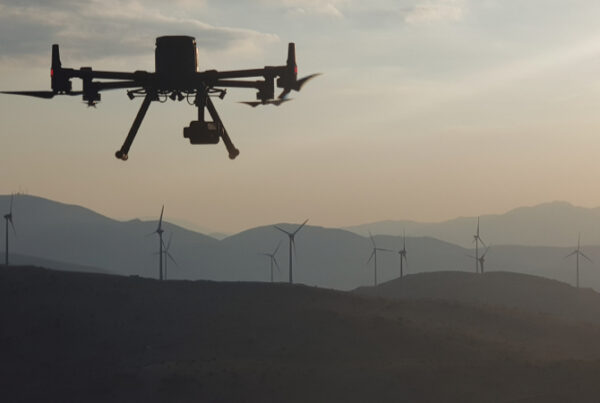 DJI Matrice 300 RTK with Zenmuse H20 payload inspecting wind turbine field