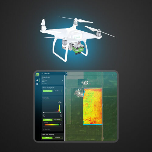 DJI Phantom 4 drone with Sentera sensor showing gathered data