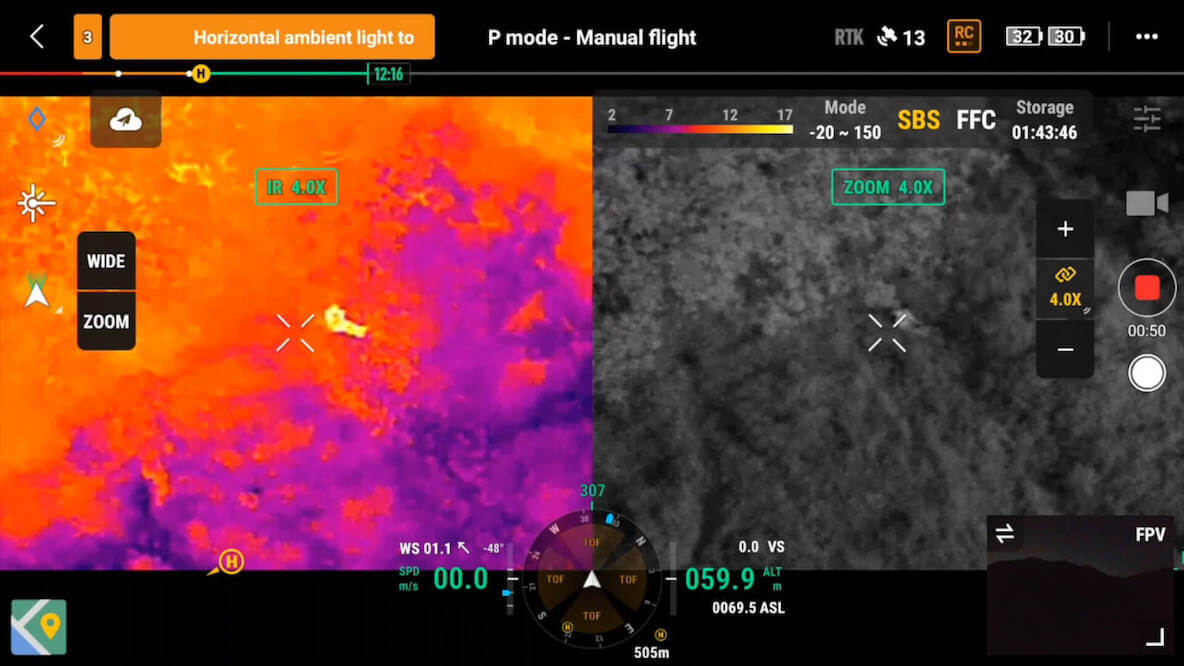 DJI Matrice 300 RTK dual thermal and nightvision display