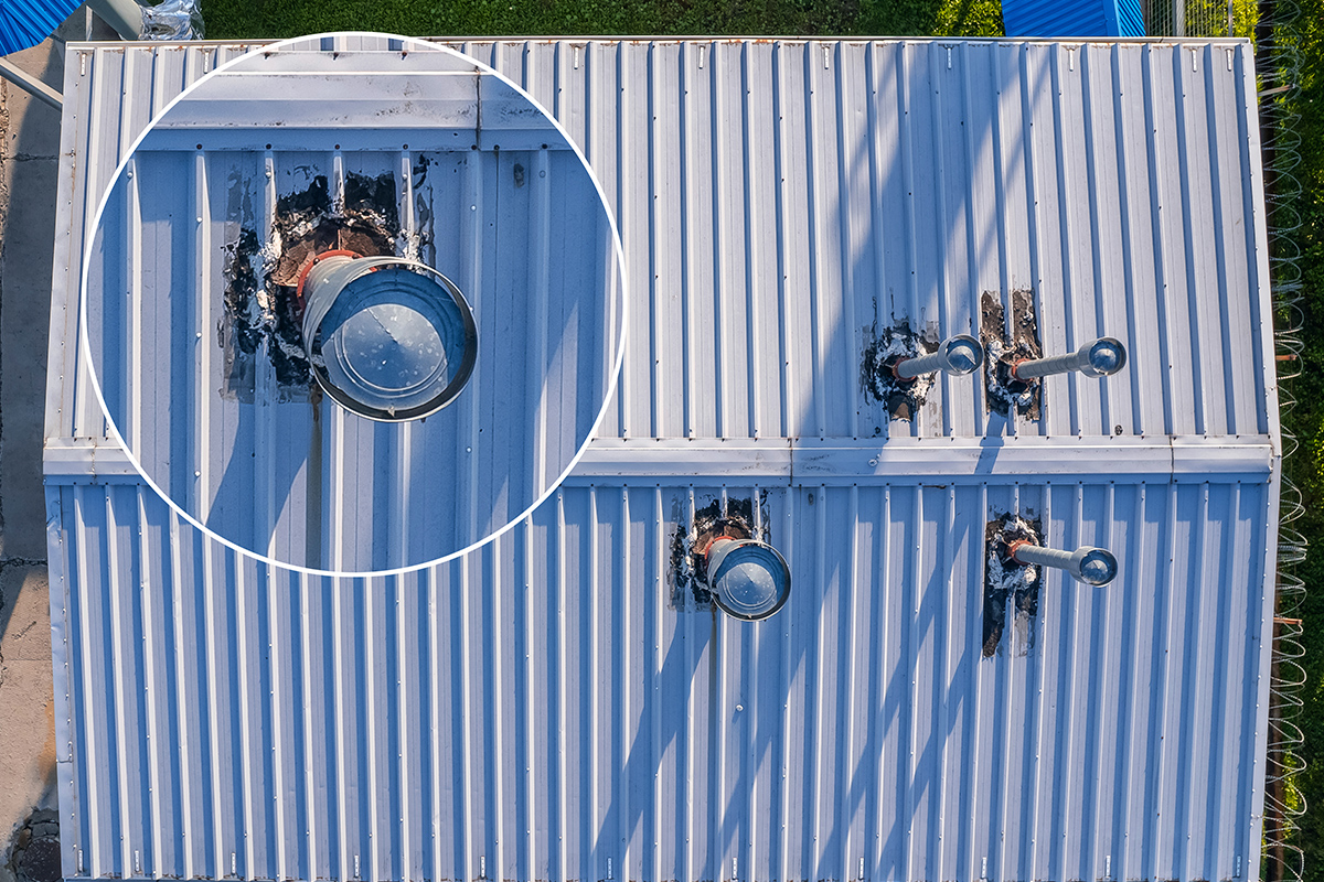 Zoom in rust damage on roof