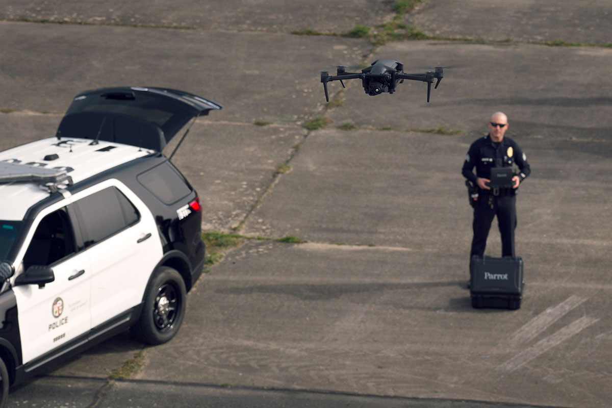 Quadcopter drone Parrot UKR GOV piloted by Police Officer on Patrol